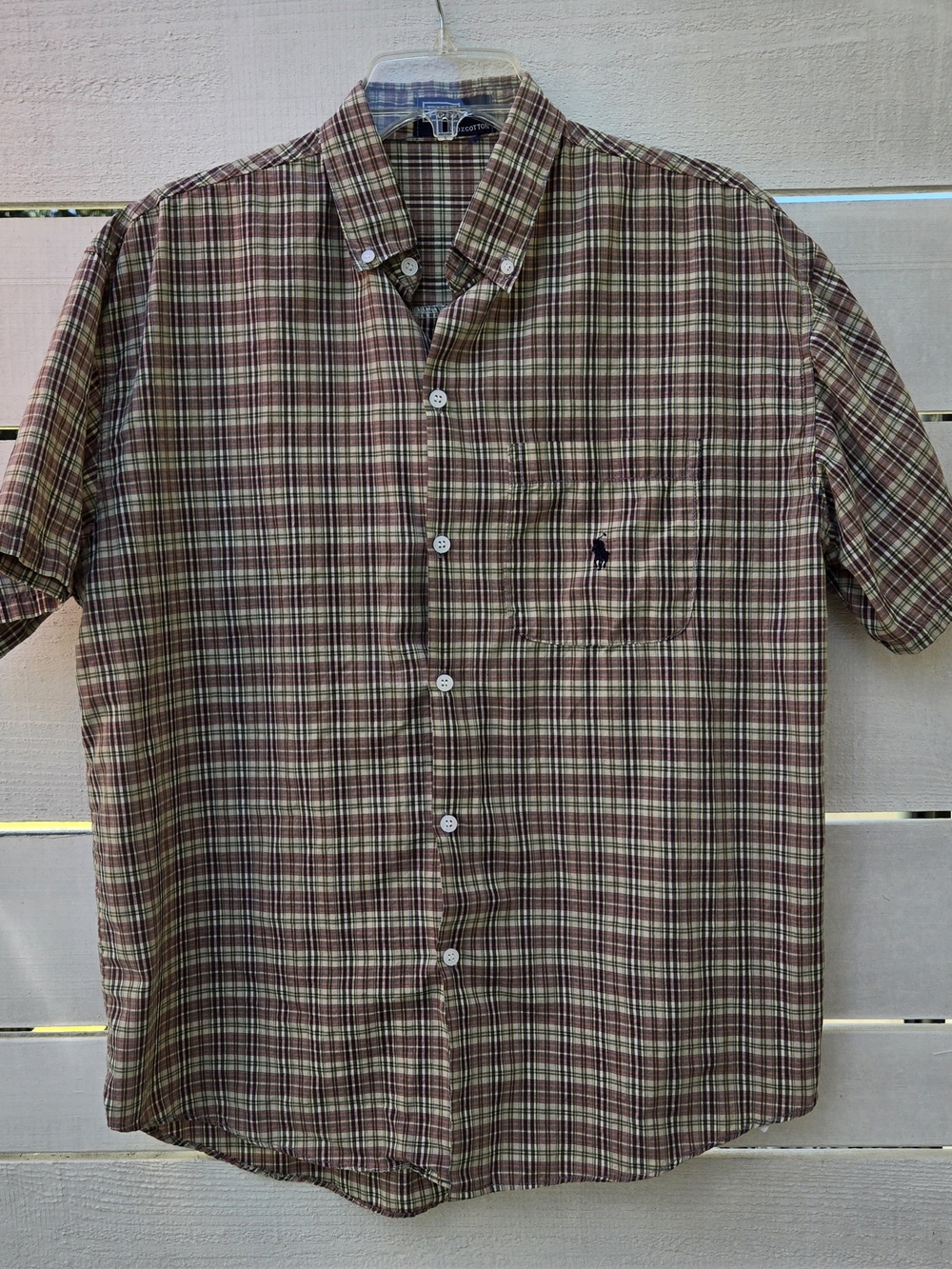 Vintage Polo Ralph Lauren Men Preppy Plaid Short-Sleeve Button-Down Shirt Sz L